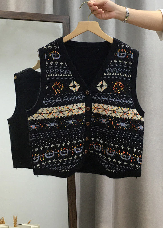 Women Apricot V Neck Button Knit Vest Tops Sleeveless - Image 4
