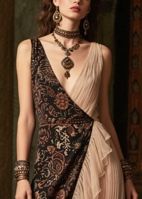 Women Asymmetrical Patchwork Ruffles Chiffon Evening Dress Summer - Image 2