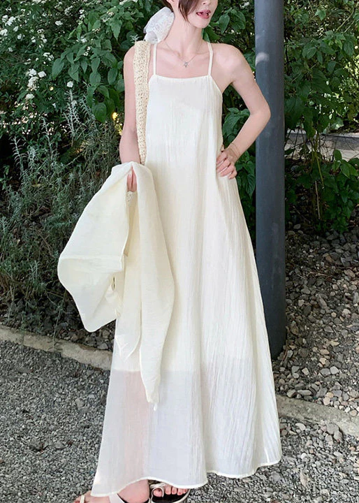 Women Beige Asymmetrical Chiffon Halter Dresses Summer - Image 4
