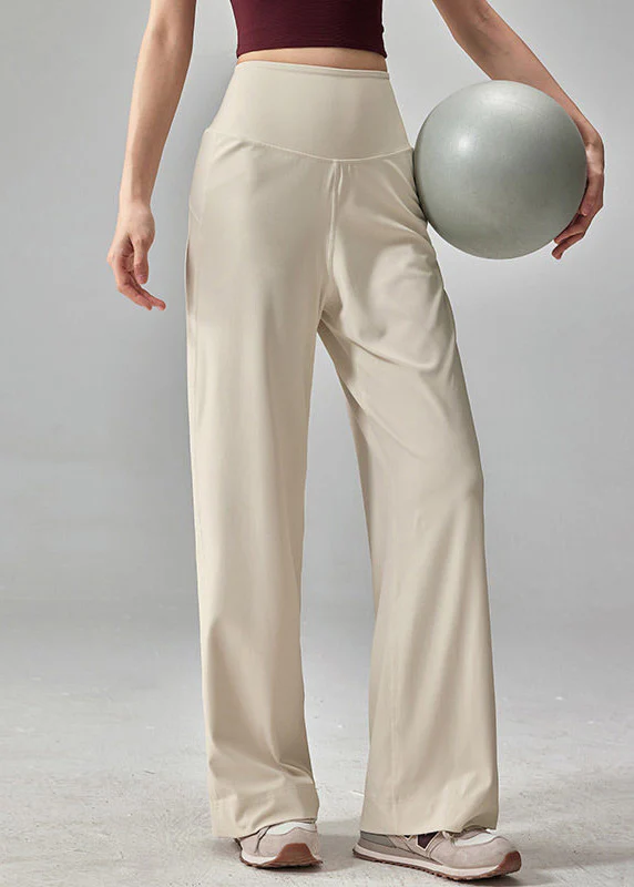Women Beige High Waist Quick Dry Material Yoga Pants - Image 4