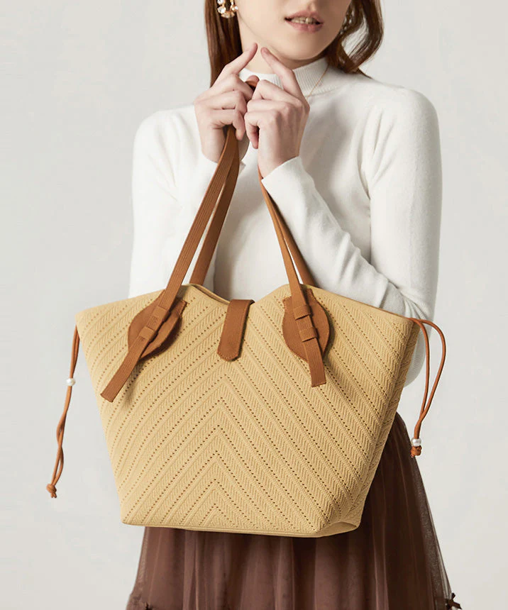 Women Beige Hollow Out Large Capacity Woven Women Shoulder Bags - Image 2