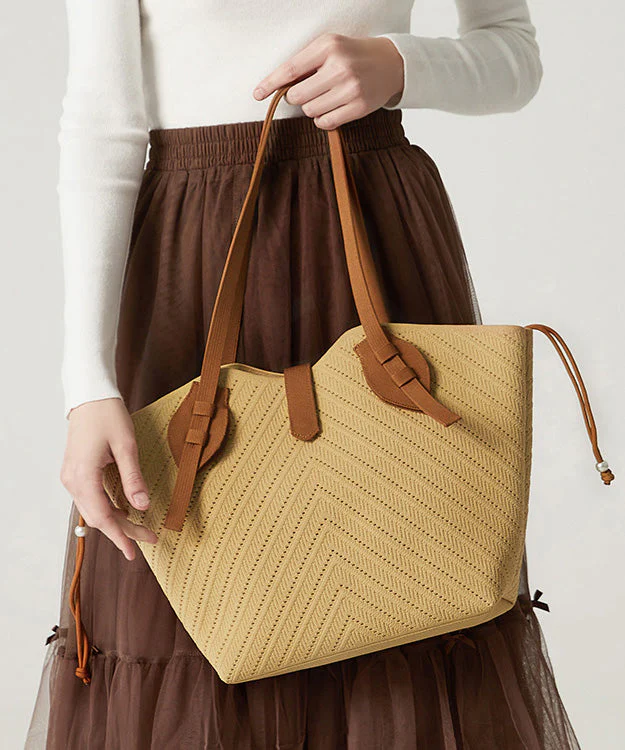 Women Beige Hollow Out Large Capacity Woven Women Shoulder Bags - Image 3