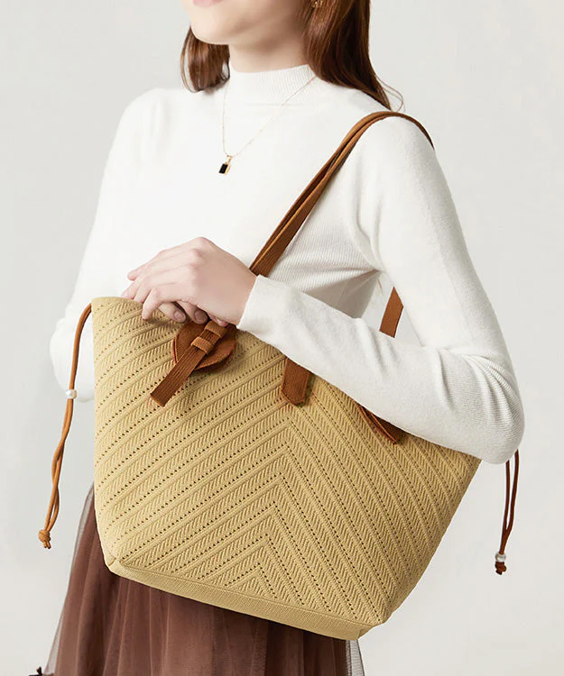 Women Beige Hollow Out Large Capacity Woven Women Shoulder Bags - Image 4