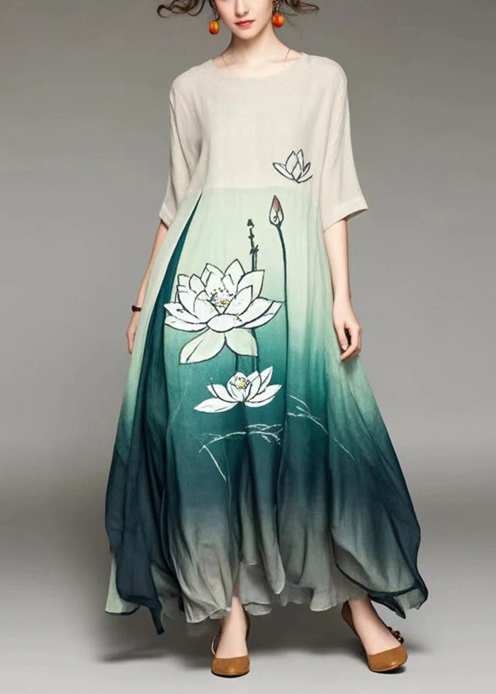 Women Beige Oversized Tie Dye Print Cotton Vacation Dresses Summer - Image 5