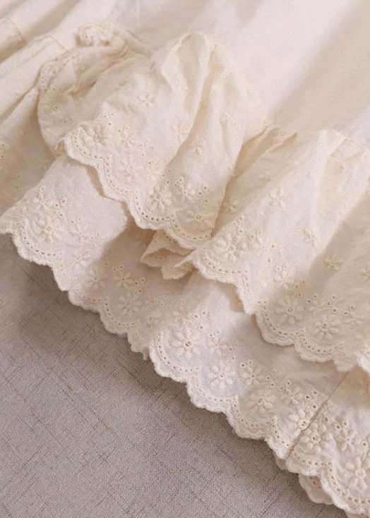 Women Beige Solid Ruffled Cotton Dresses Long Sleeve - Image 5