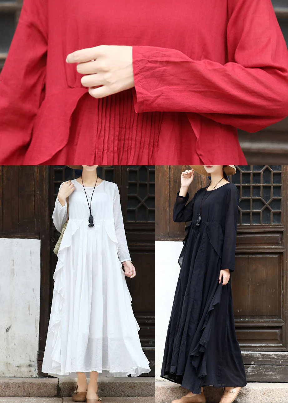 Women Black Asymmetrical Design Cotton Loose Dress Long Sleeve - Image 5