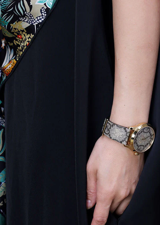 Women Black Asymmetrical Design Print Chiffon Dress Batwing Sleeve - Image 5