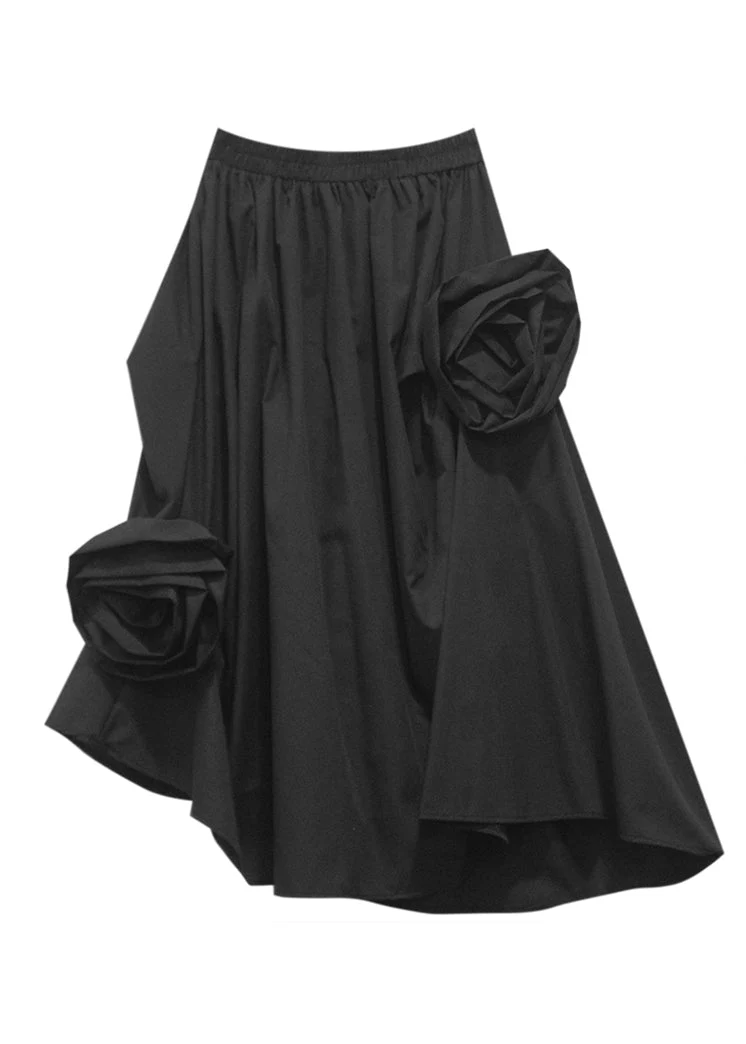 Women Black Asymmetrical Floral Elastic Waist Maxi Dress Fall - Image 5