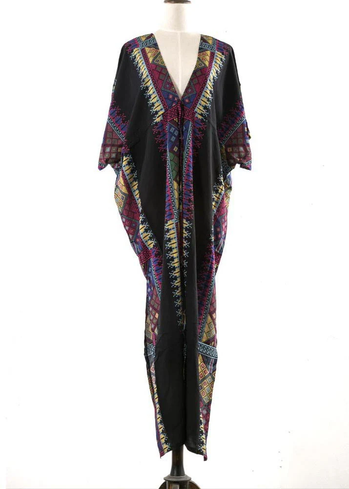 Women Black block Cotton tie waist Beach Gown Summer Mid Dress - Image 4