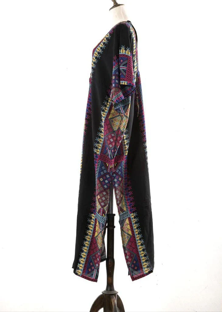 Women Black block Cotton tie waist Beach Gown Summer Mid Dress - Image 5