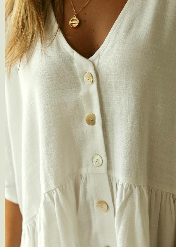 Women Black Button Cotton Pockets Summer Vacation Dresses - Image 5