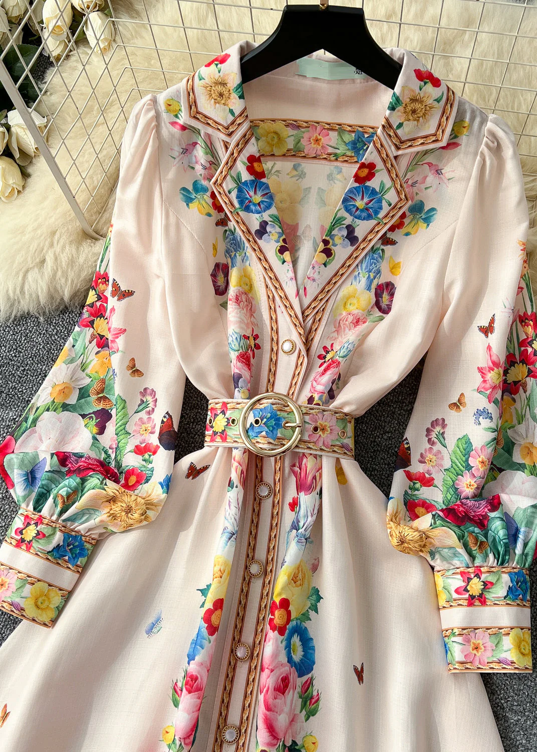 Women Black Cinched Floral Chiffon A Line Dress Spring - Image 3