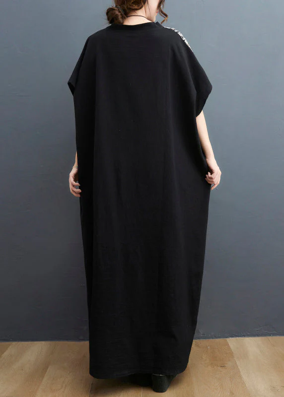 Women Black Colorblock V Neck Pocket Patchwork Holiday Dress Short Sleeve - Image 5