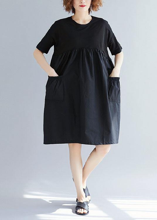 Women White text Cotton blended o neck pockets loose summer Dresses - Image 3