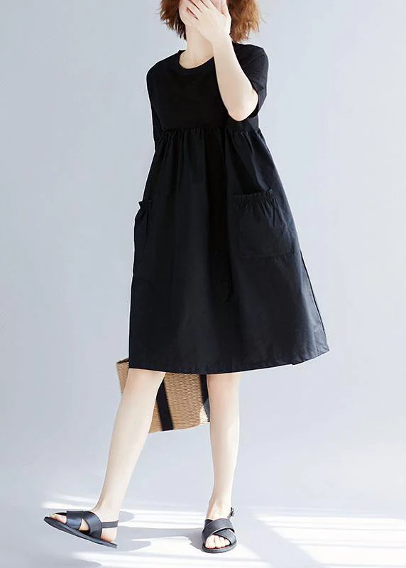 Women White text Cotton blended o neck pockets loose summer Dresses - Image 4