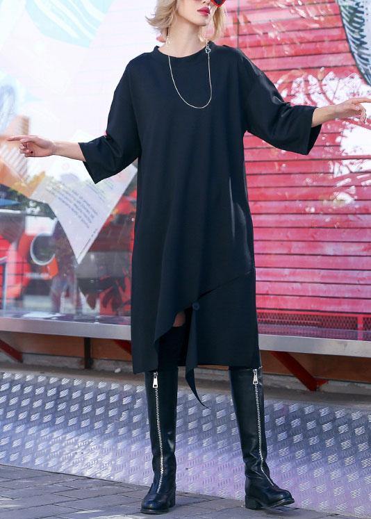 Women black Cotton Tunics open hem design loose fall Dress - Image 3