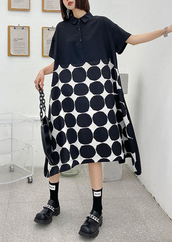 Women Black Dot Summer Short Sleeve Dress - Image 3