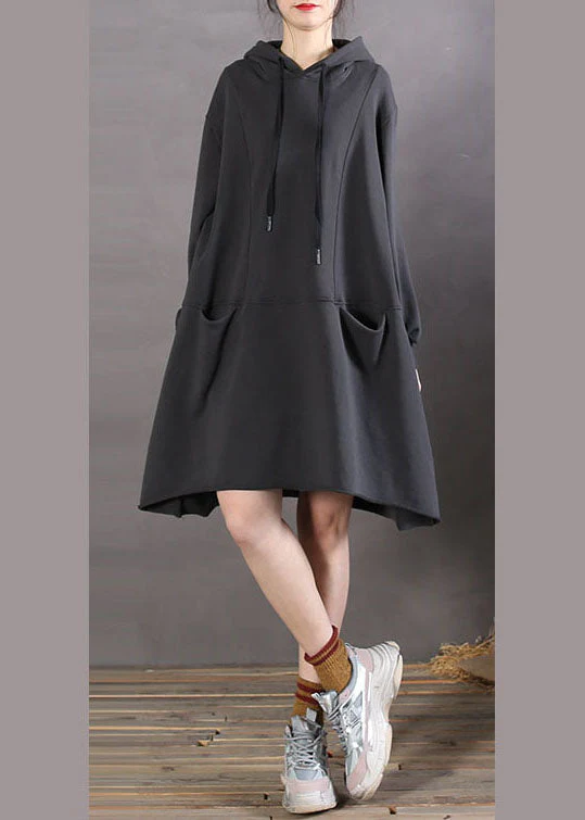 Women Black Hooded Patchwork Cotton Sweatshirts Spring dress - Image 2