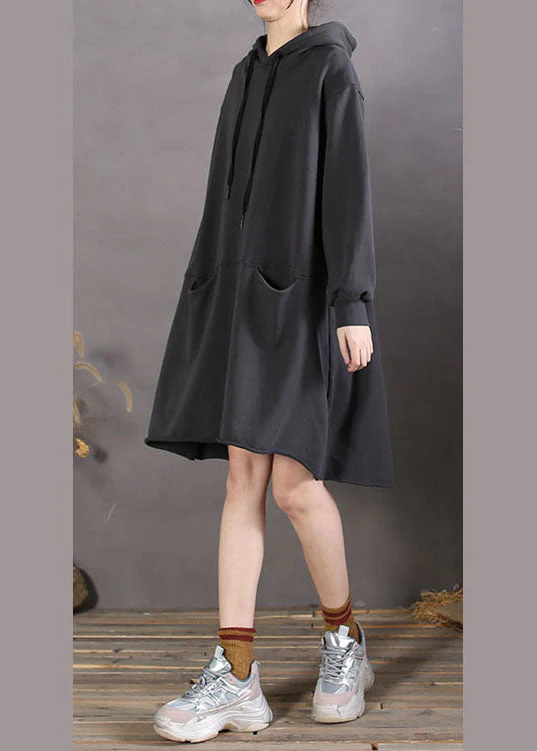 Women Black Hooded Patchwork Cotton Sweatshirts Spring dress - Image 3