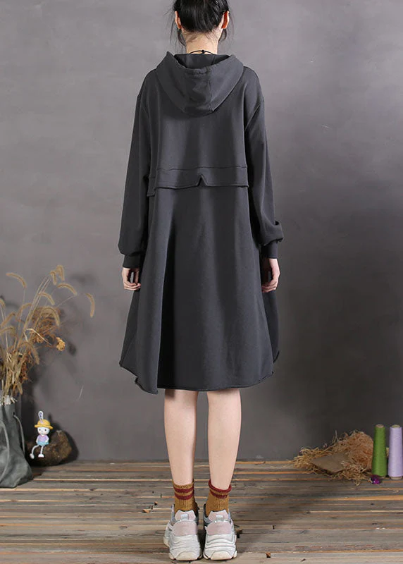 Women Black Hooded Patchwork Cotton Sweatshirts Spring dress - Image 4