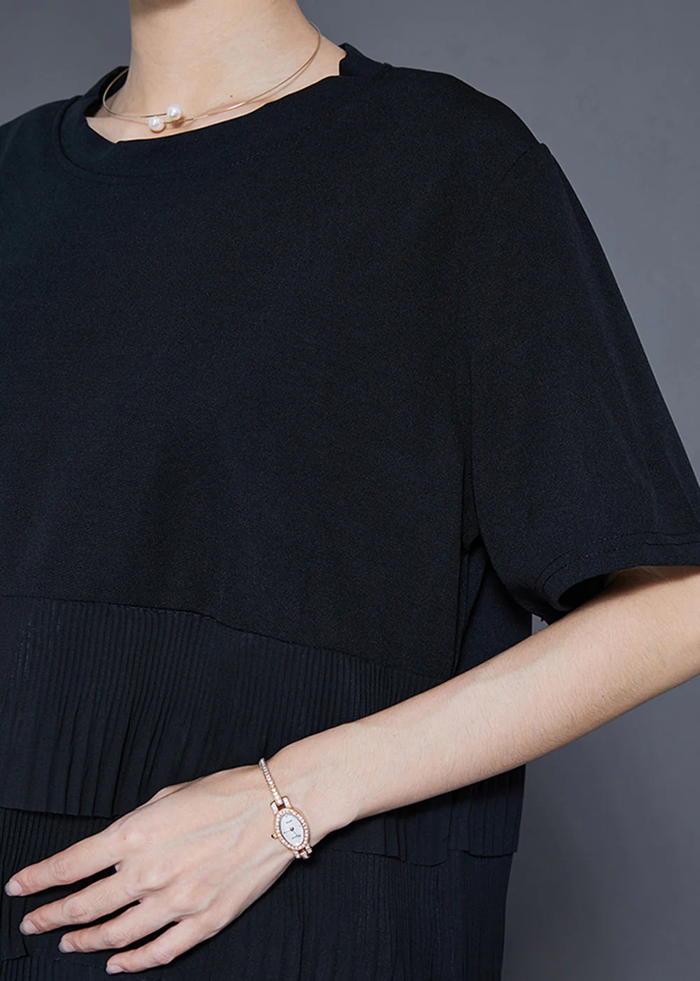 Women Black Layered Ruffles Wrinkled Chiffon Long Dress Summer - Image 5