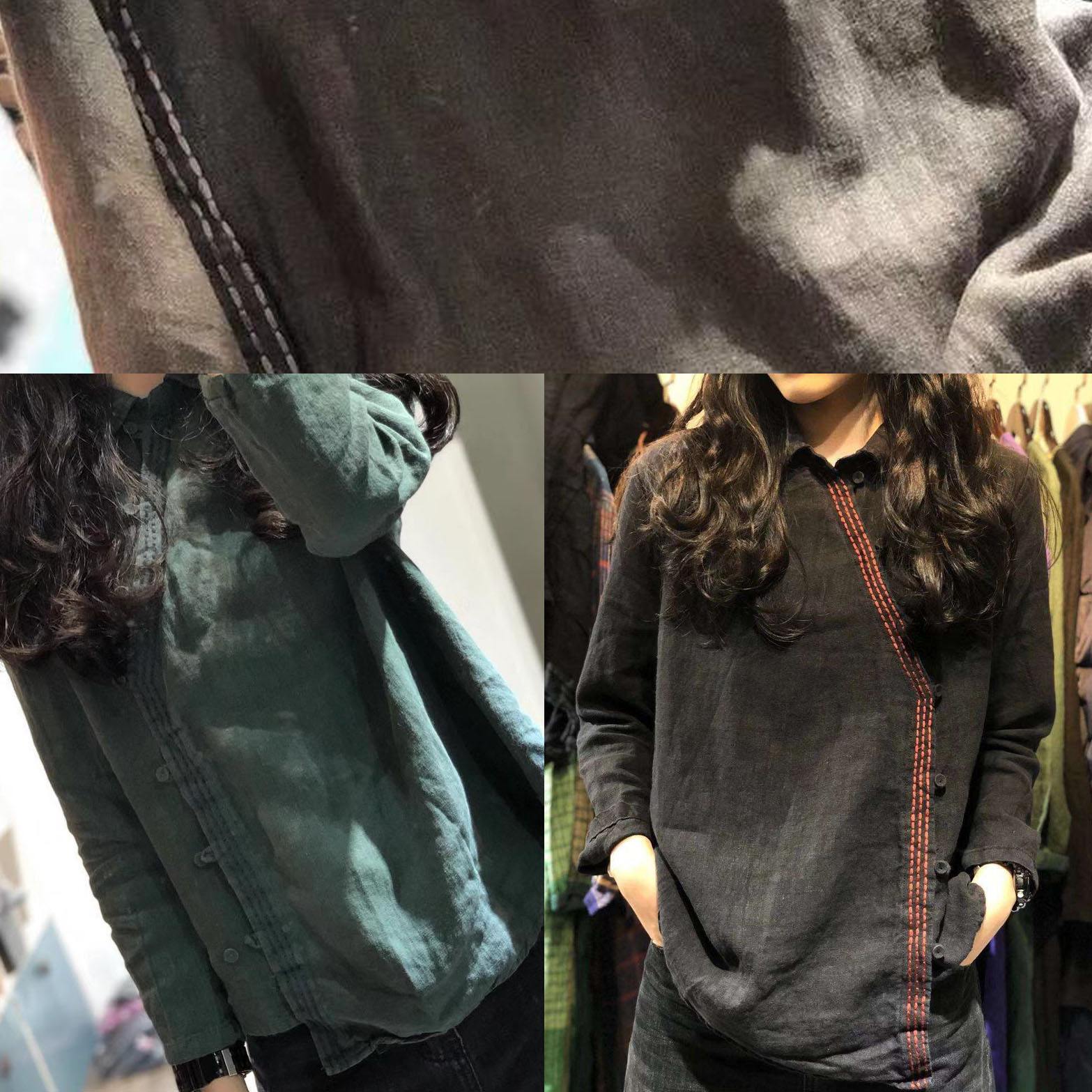 Women black linen tunics for women long sleeve Dresses fall shirt - Image 5