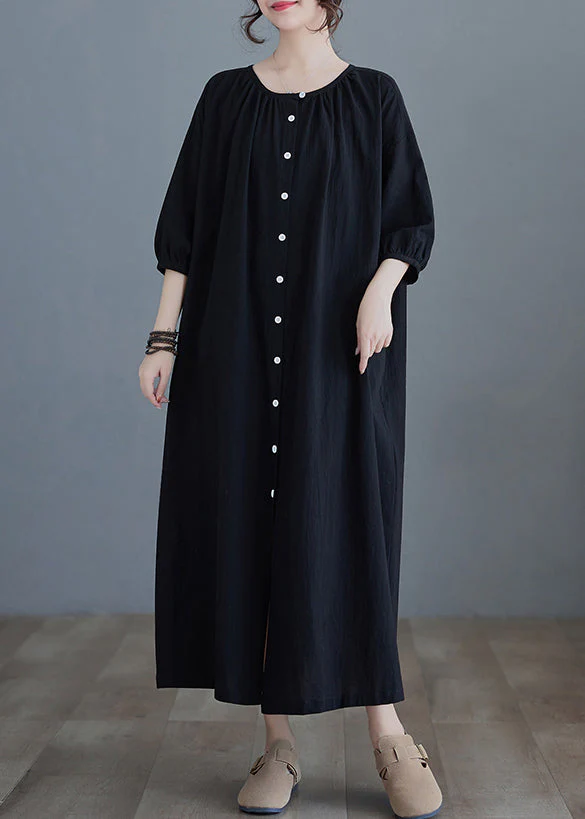 Women Black O-Neck Long Dress Half Sleeve - Image 4