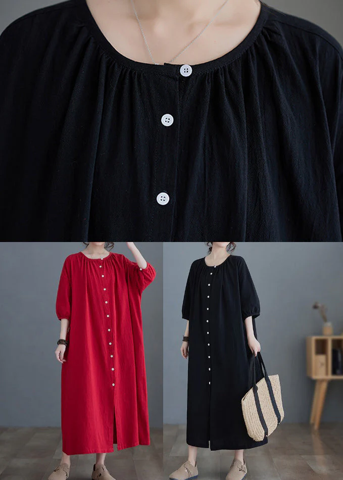 Women Black O-Neck Long Dress Half Sleeve - Image 5