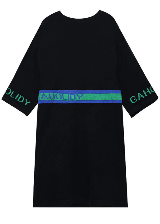 Women Black O-Neck Patchwork Casual Fall Holiday Dress Three Quarter sleeve - Image 4