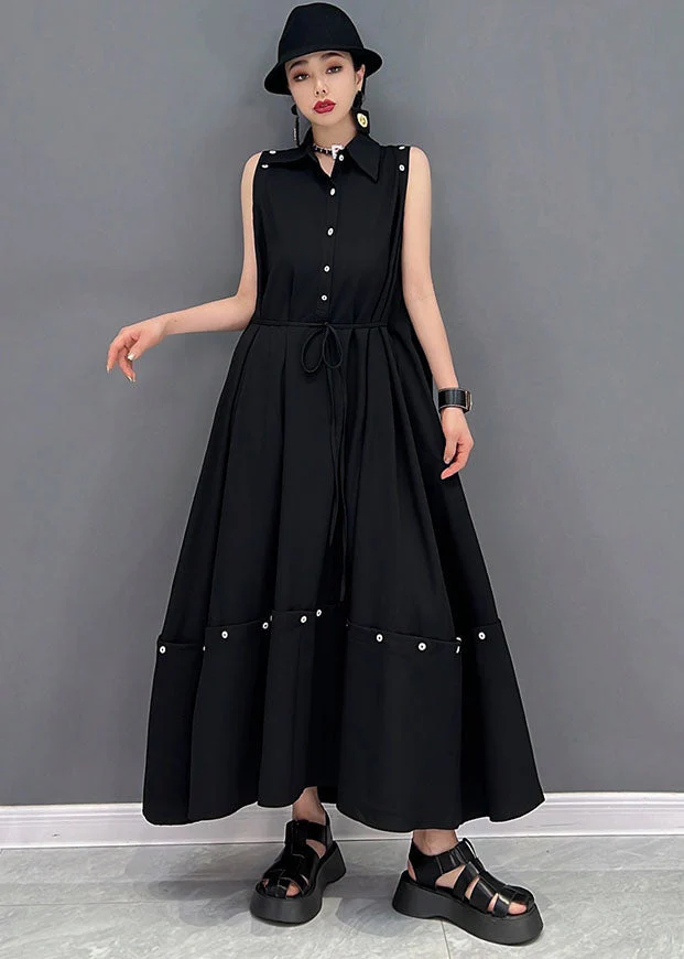 Women Black Original Peter Pan Collar Patchwork Removable Cotton Holiday Long Dress Cloak Sleeves - Image 2