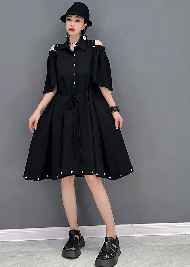 Women Black Original Peter Pan Collar Patchwork Removable Cotton Holiday Long Dress Cloak Sleeves - Image 3