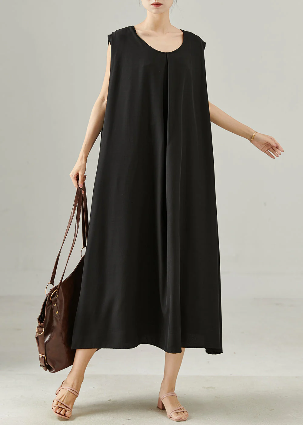 Women Black Oversized Cotton Maxi Dresses Sleeveless - Image 2