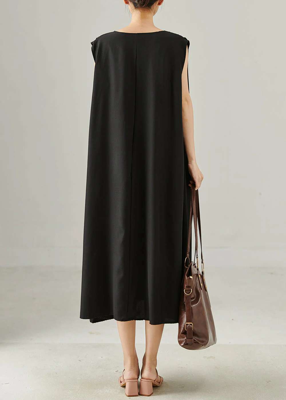 Women Black Oversized Cotton Maxi Dresses Sleeveless - Image 4