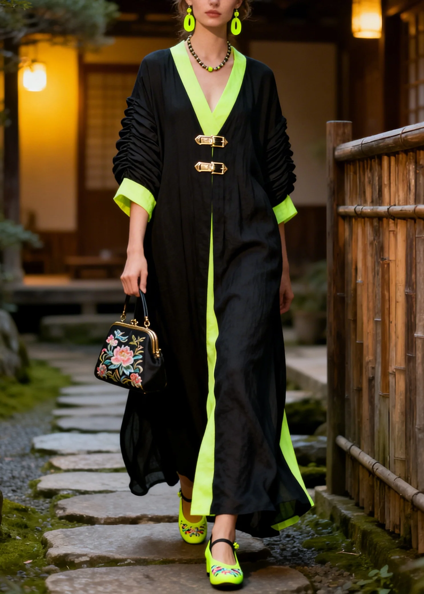 Women Black Oversized Patchwork Wrinkled Cotton Fake Two Piece Dresses Summer - Image 3