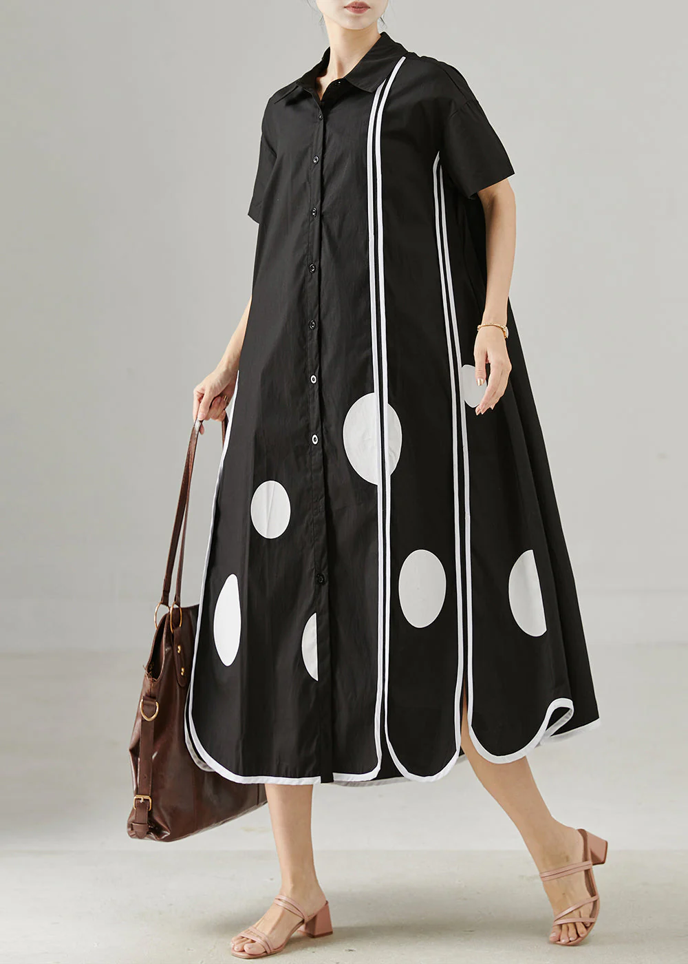 Women Black Oversized Print Cotton Holiday Dress Summer - Image 2