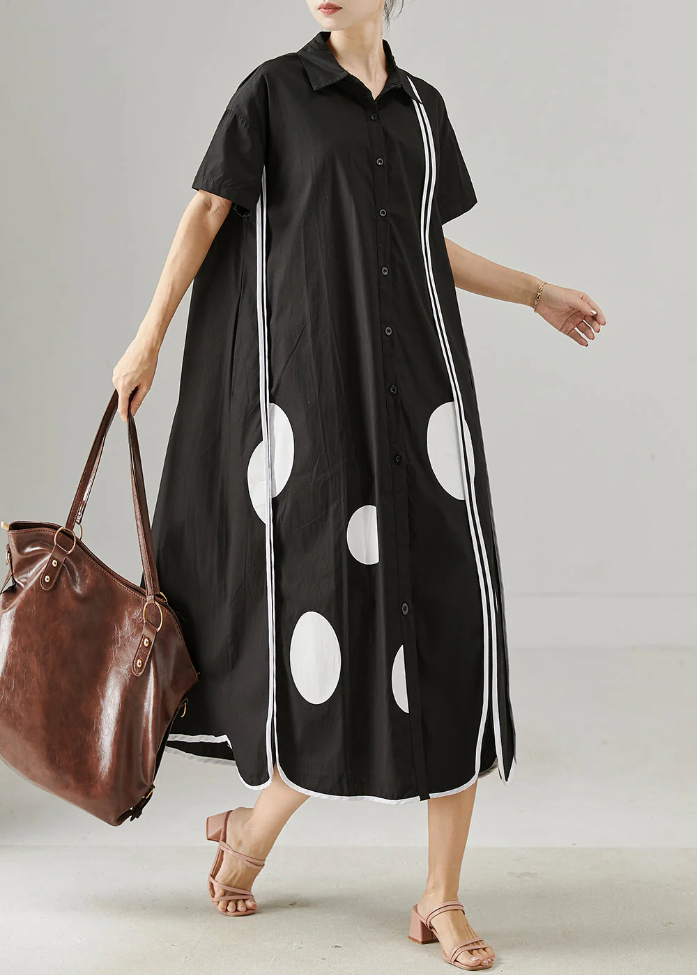 Women Black Oversized Print Cotton Holiday Dress Summer - Image 3