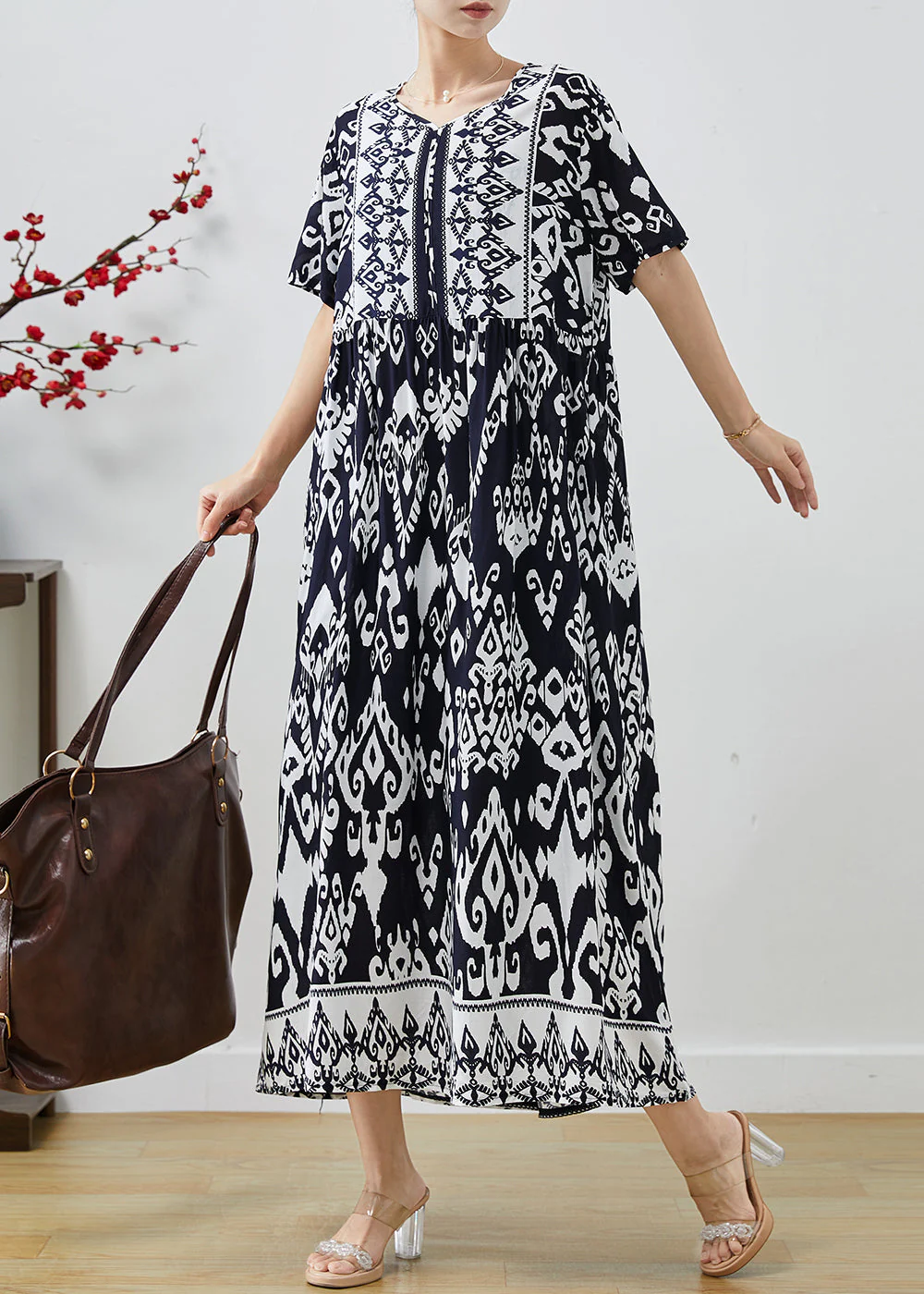 Women Black Oversized Print Cotton Holiday Dresses Summer - Image 2