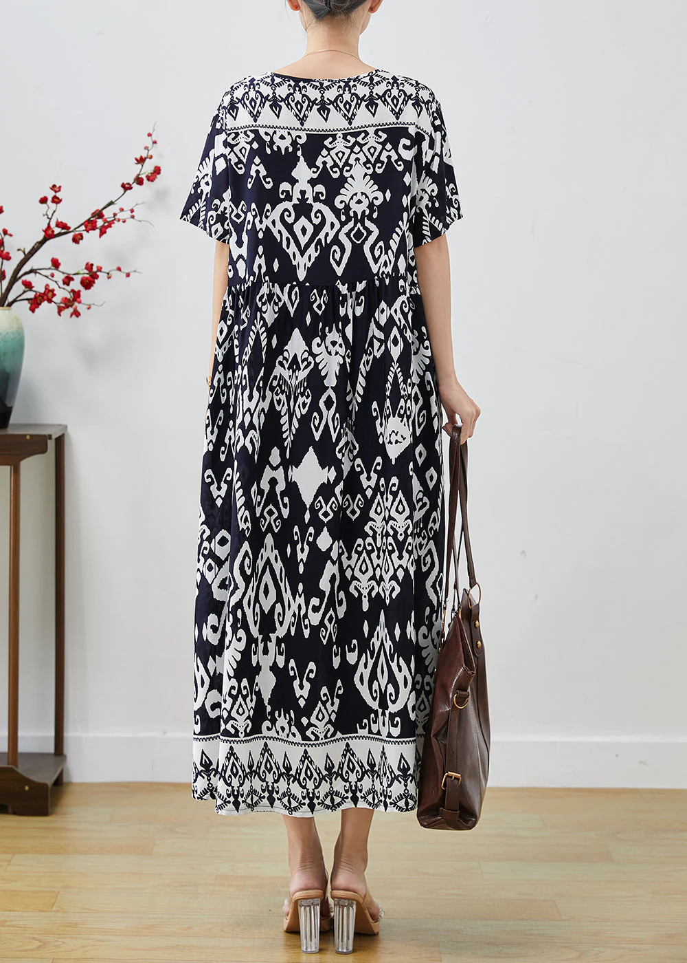Women Black Oversized Print Cotton Holiday Dresses Summer - Image 4