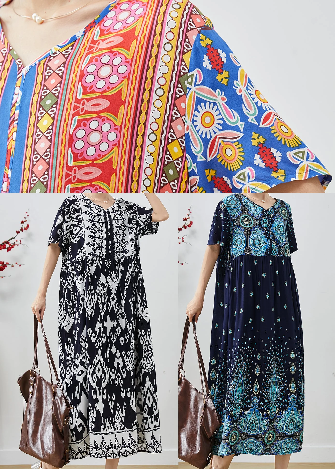 Women Black Oversized Print Cotton Holiday Dresses Summer - Image 5