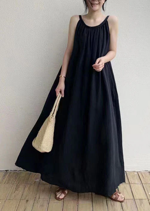 Women Black Patchwork Cotton Spaghetti Strap Holiday Dress Summer - Image 2