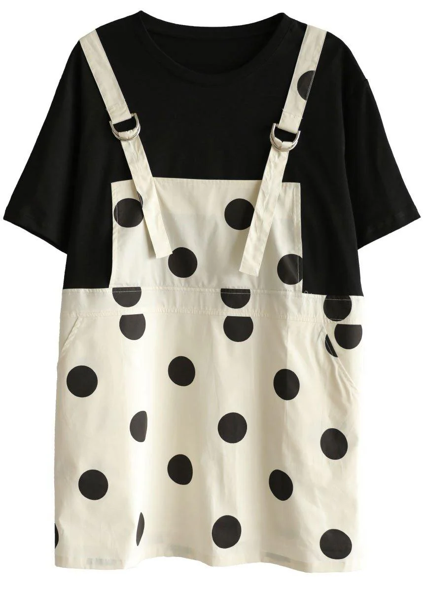 Women Black Patchwork Dot Summer Dresses Half Sleeve - Image 5