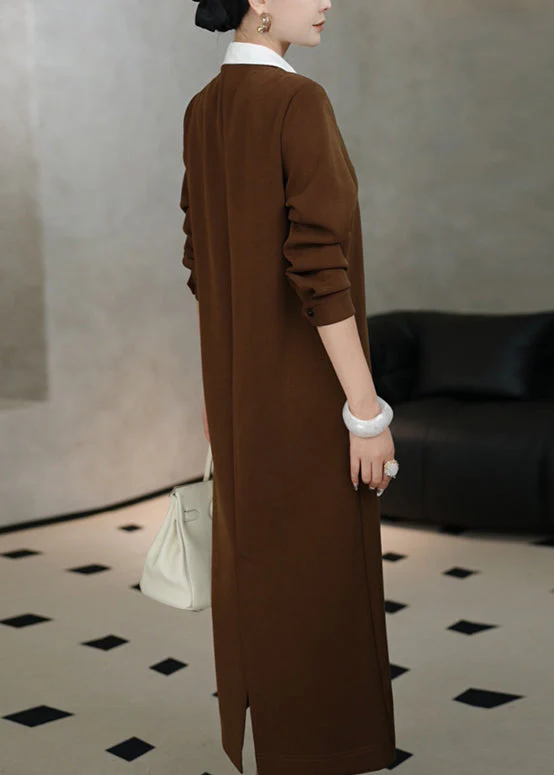 Women Black Peter Pan Collar False Two Pieces Patchwork Cotton Dresses Spring - Image 5