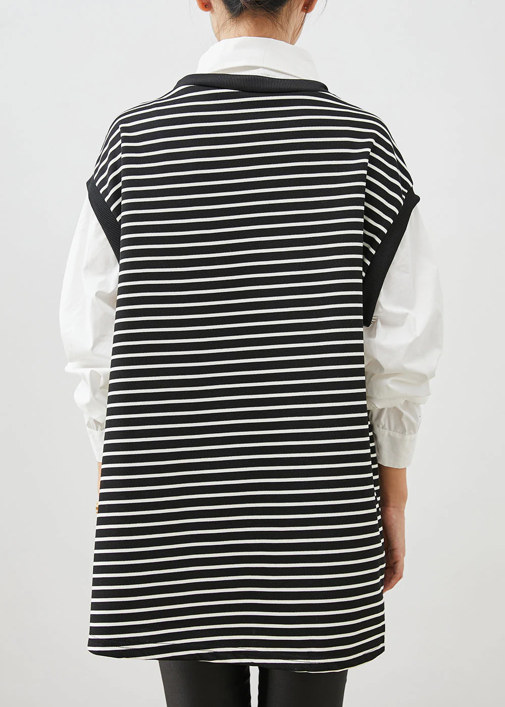 Women Black Striped Patchwork Cotton Shirt Dress Spring - Image 4