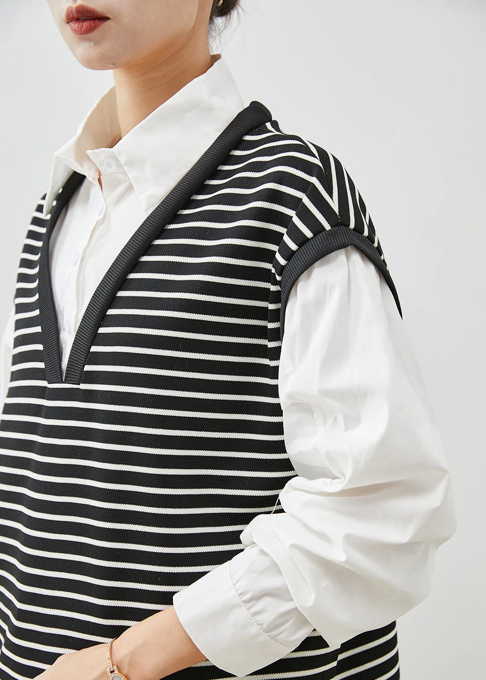 Women Black Striped Patchwork Cotton Shirt Dress Spring - Image 5