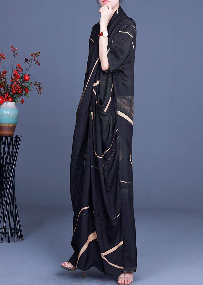 Women Black V Neck Chiffon Dress Half Sleeve - Image 3