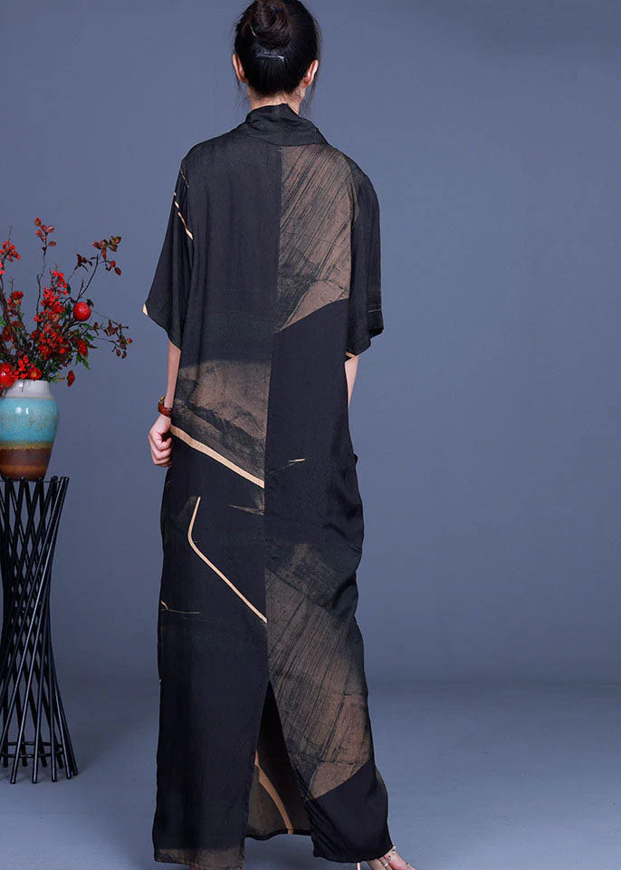 Women Black V Neck Chiffon Dress Half Sleeve - Image 4