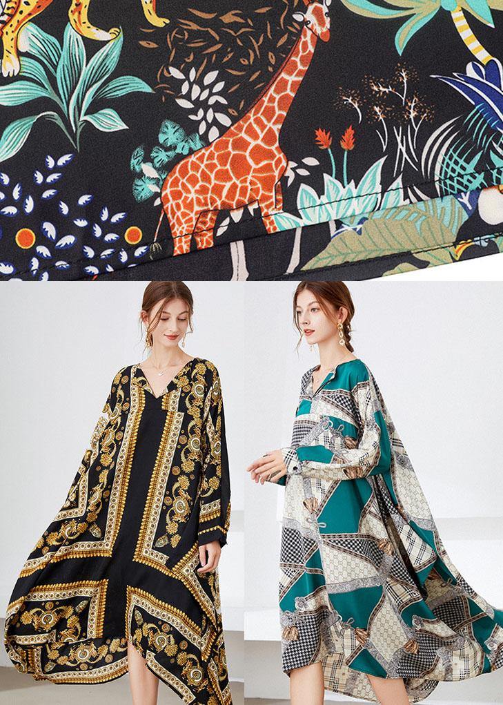 Women Black Yellow Print Loose Asymmetrical Design Fall Holiday Dress Long Sleeve - Image 5