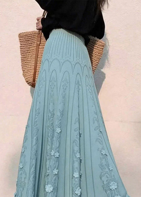 Women Blue Floral Elastic Waist A Line Skirts - Image 2