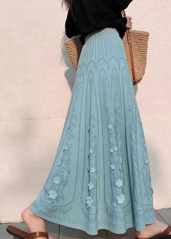 Women Blue Floral Elastic Waist A Line Skirts - Image 3