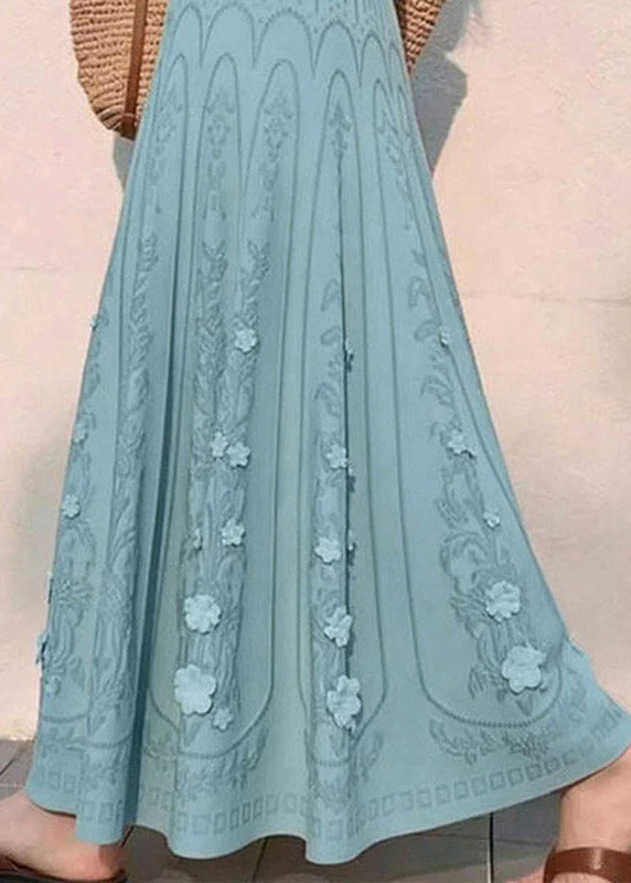 Women Blue Floral Elastic Waist A Line Skirts - Image 4
